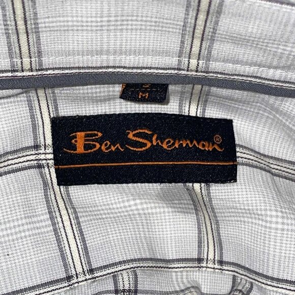 Ben Sherman Blue Gray Plaid Button Front Mens Long Sleeve Cotton Shirt M 15 - Picture 4 of 6